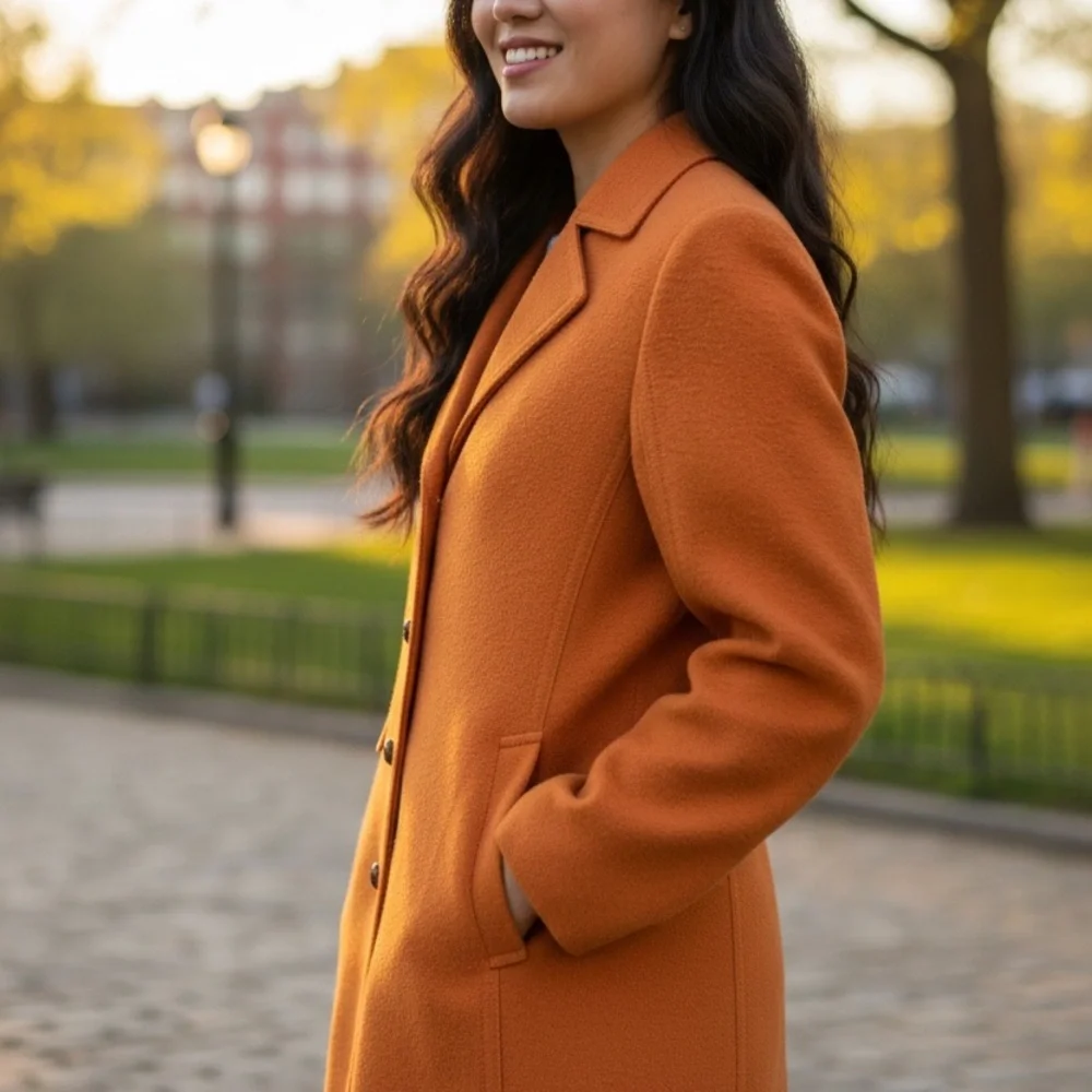 Basler Women's Orange Virgin Wool Coat - Picture 2 of 6